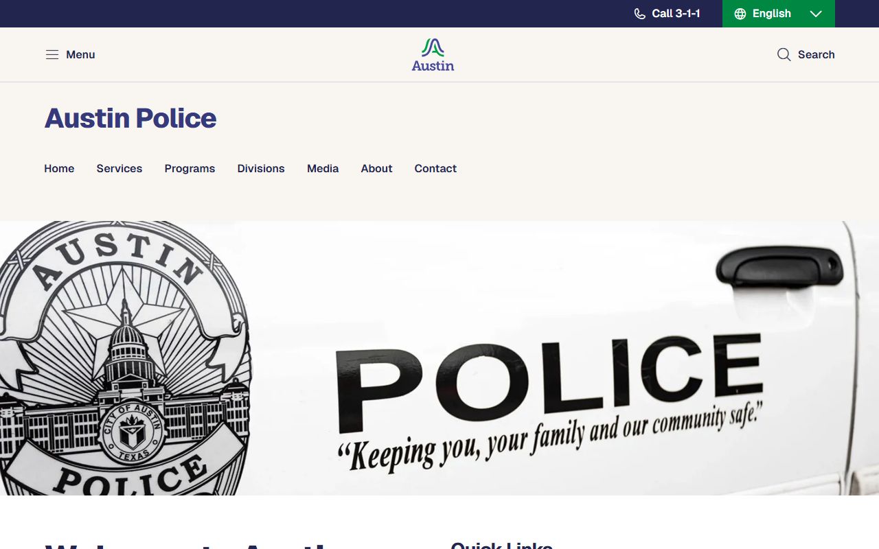 Austin Police Records Department website