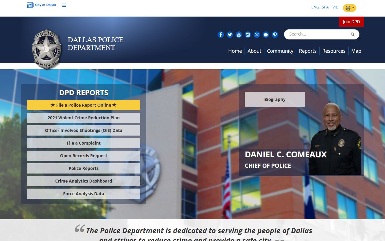 Dallas Police Department website for Dallas police records