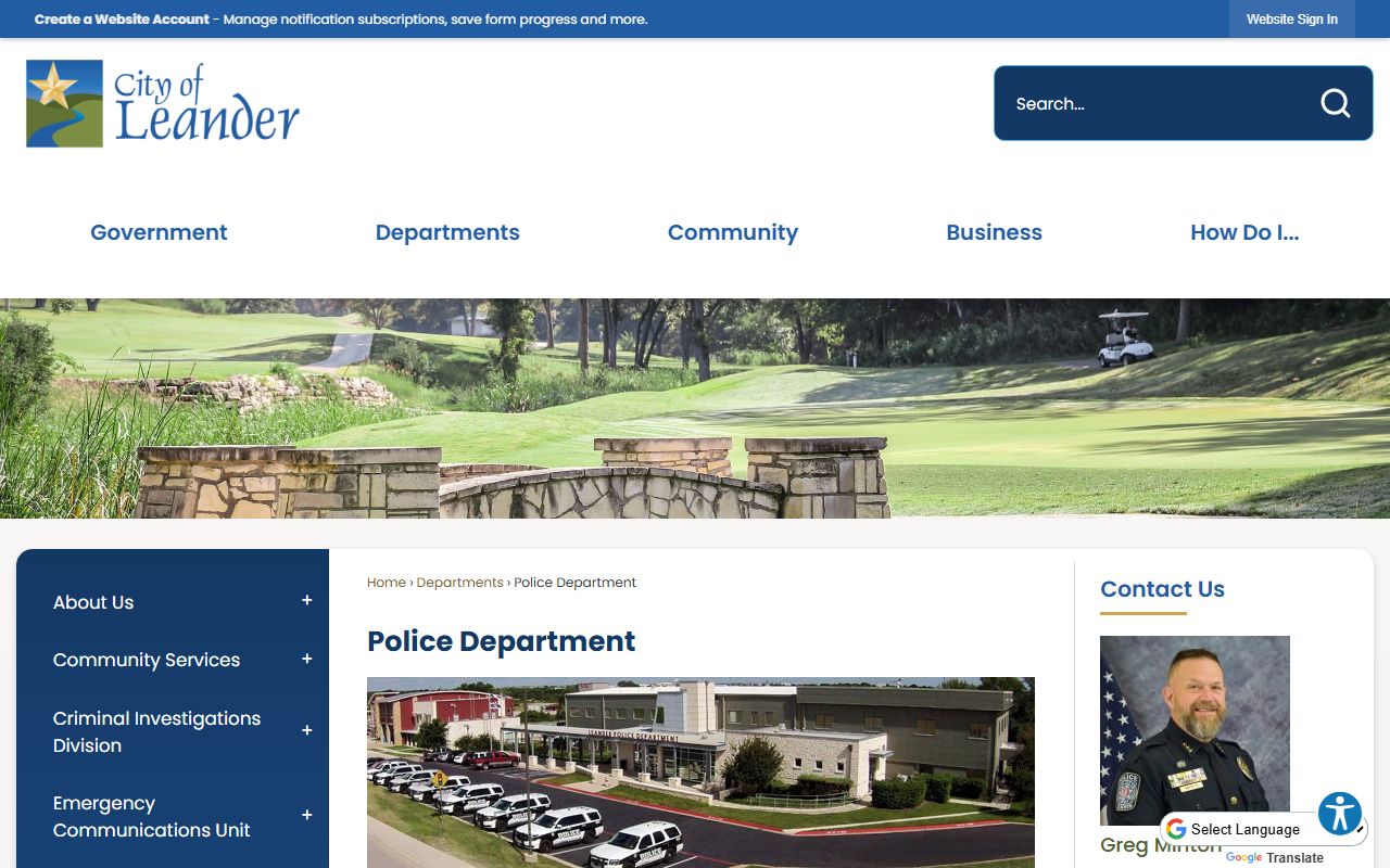 Leander Police Department website for Leander police records