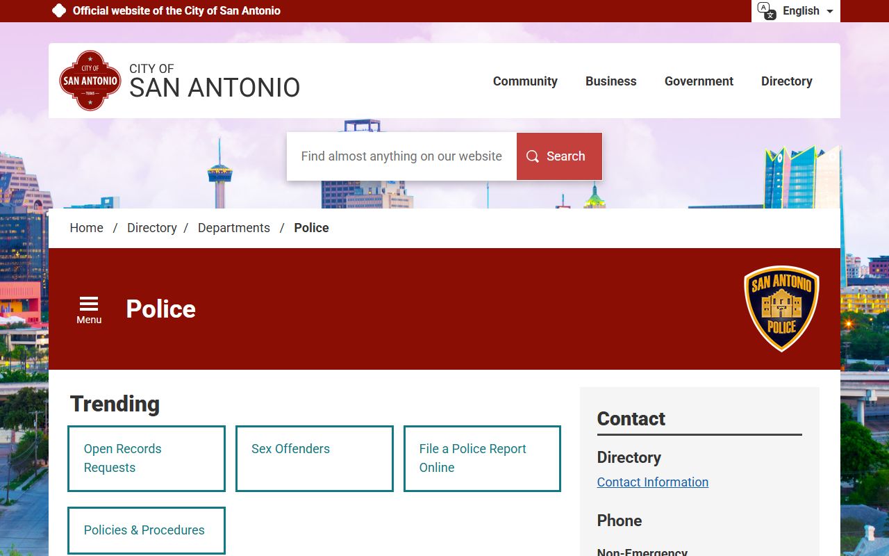 San Antonio Police Department website for San Antonio police records