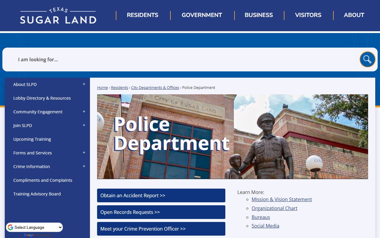 Sugar Land police records from the Sugar Land Police Department website