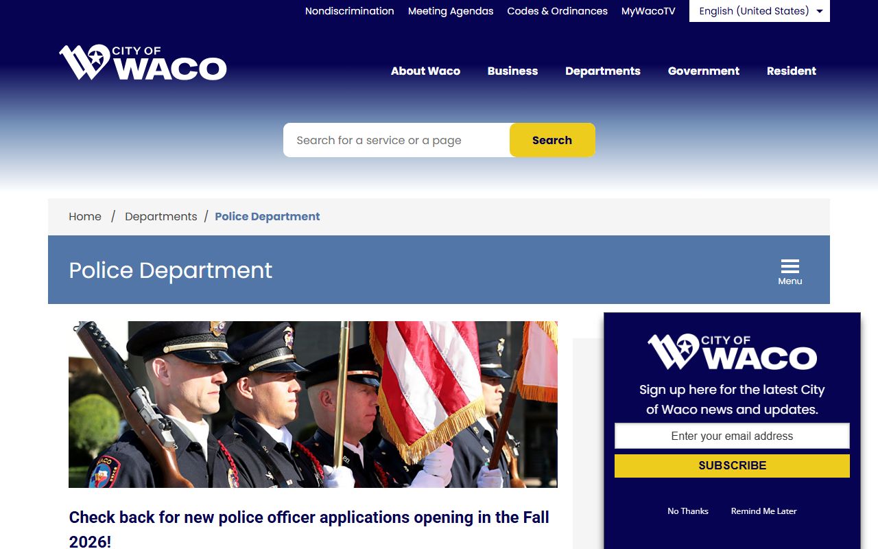 Waco police records information from the Waco Police Department website