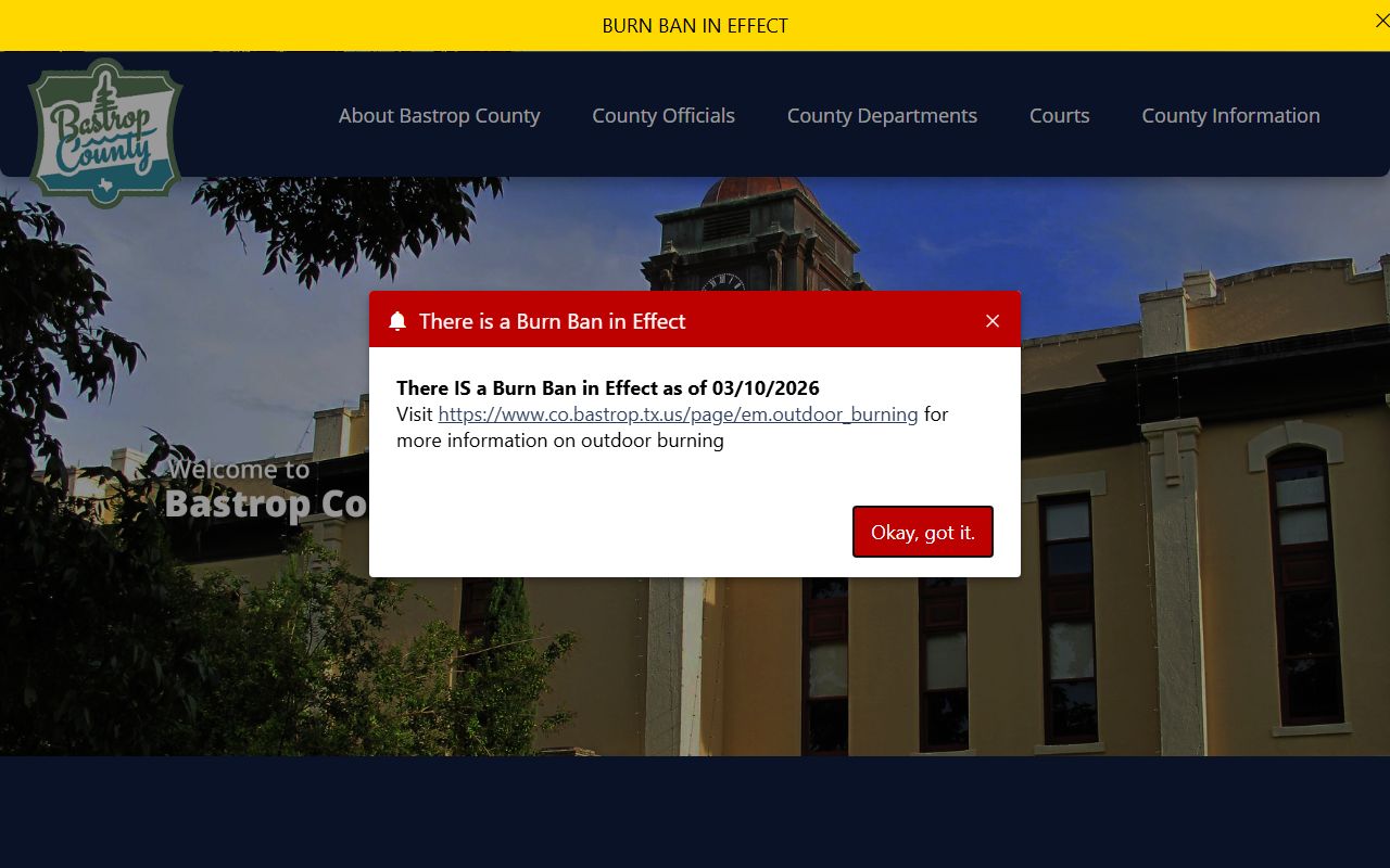 Bastrop County police records and government website