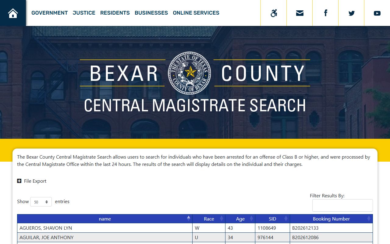 Bexar County Central Magistrate search for recent police arrest records