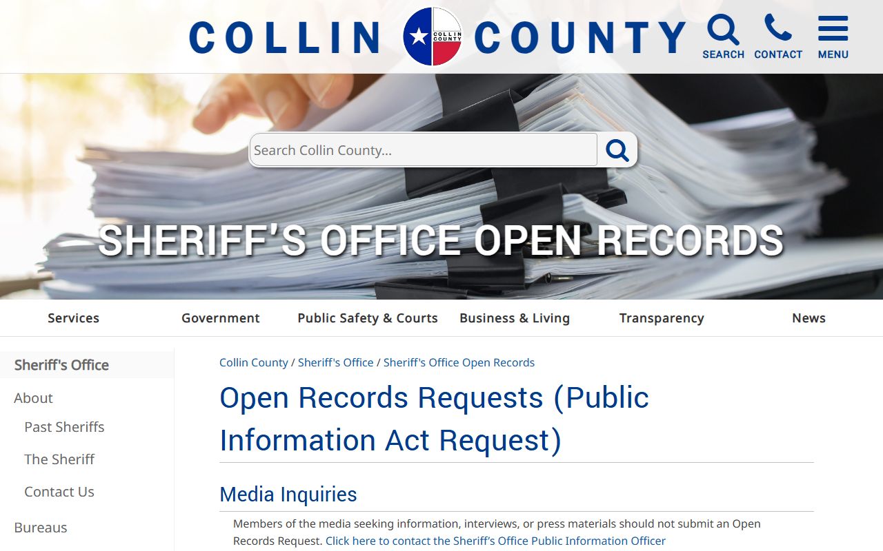 Collin County Sheriff open records request portal for police records