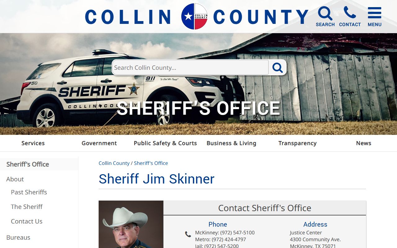 Collin County Sheriff's Office website for police records and inmate information