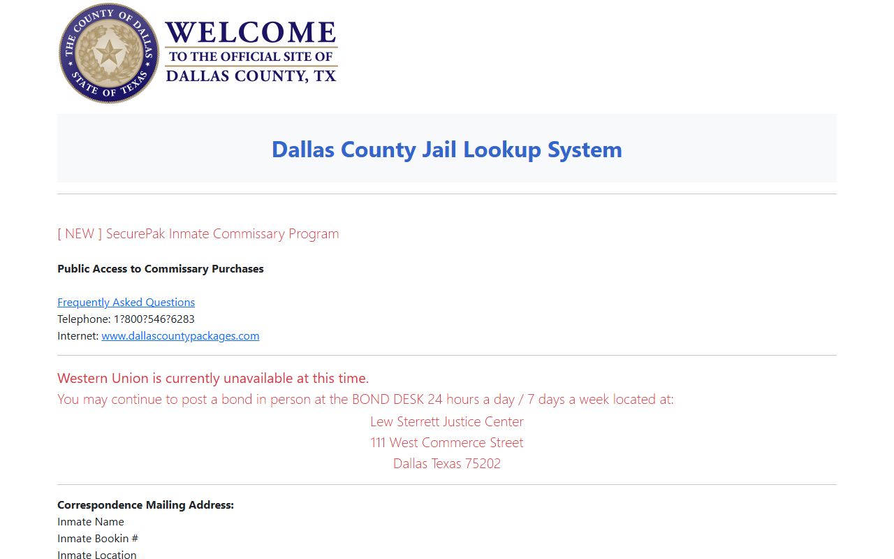 Dallas County jail inmate lookup police records