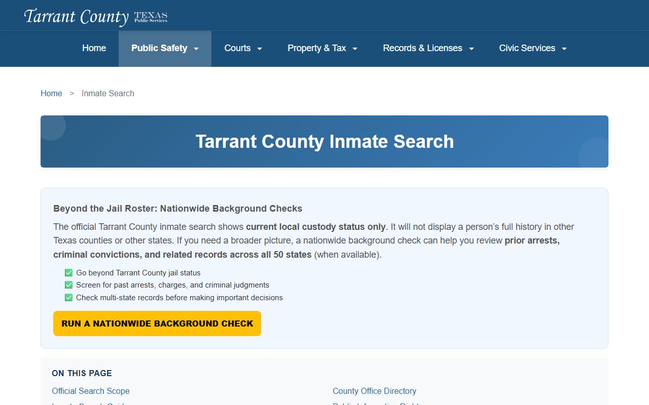 Tarrant County police records inmate search portal