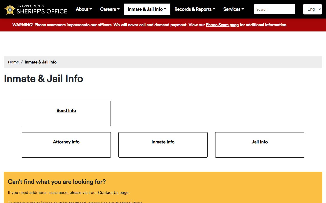 Travis County police records inmate jail information page