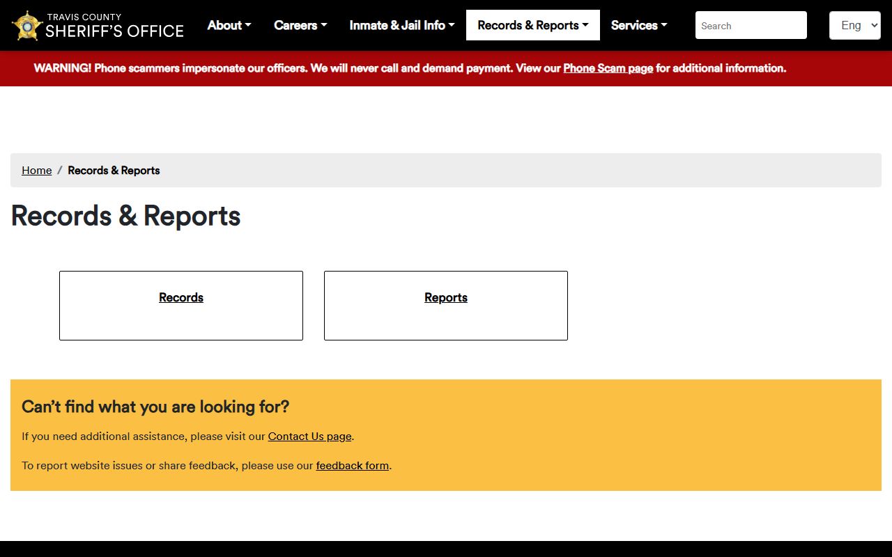 Travis County police records division page